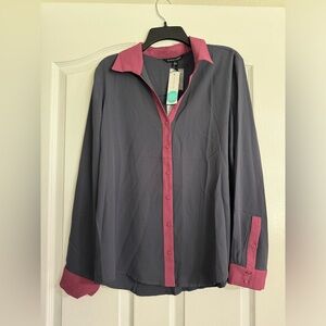 41 Hawthorn LS color blocked button down blouse